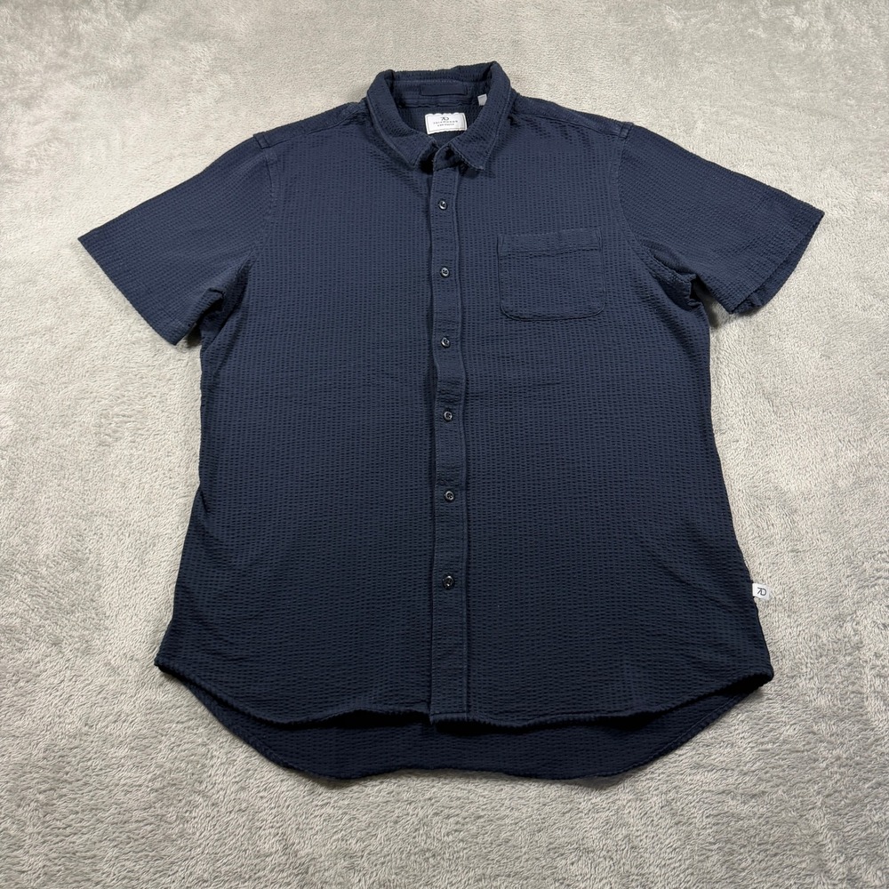 7 Diamonds 4 Way Stretch Shirt Mens Medium Navy Blue Waffle Knit Button Down